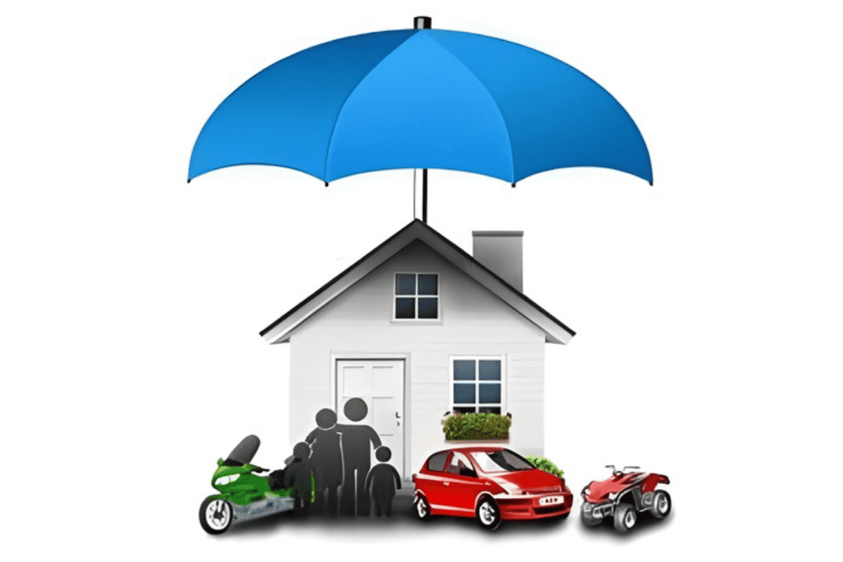 Home and auto insurance concept under umbrella